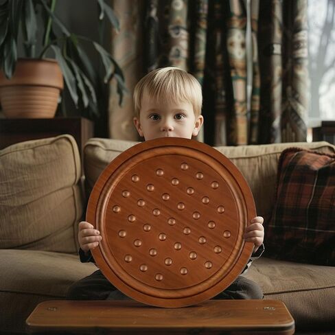 مجموعة ألعاب سوليتير كبيرة مصنوعة يدويًا من الرخام الخشبي الصلب مع 36 كرة من الرخام الطبيعي ألعاب لوحية مستديرة سميكة كلاسيكية للبالغين ليلة اللعب (جوز، متوسط) in Kuwait