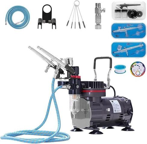 VIVOHOME Airbrush Kit with 1/5 HP Air Compressor and 3 Dual Action Professional Airbrush Gun, Gravity and Siphon Feed, Quiet Air Brush Paint Set with Holder, Color Wheel, Cleaning Brush, 2 Cup in Saudi Arabia