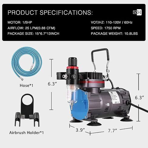 VIVOHOME Airbrush Kit with 1/5 HP Air Compressor and 3 Dual Action Professional Airbrush Gun, Gravity and Siphon Feed, Quiet Air Brush Paint Set with Holder, Color Wheel, Cleaning Brush, 2 Cup in Saudi Arabia