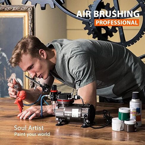 VIVOHOME Airbrush Kit with 1/5 HP Air Compressor and 3 Dual Action Professional Airbrush Gun, Gravity and Siphon Feed, Quiet Air Brush Paint Set with Holder, Color Wheel, Cleaning Brush, 2 Cup in Saudi Arabia