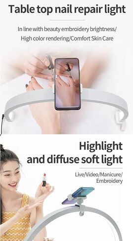 Half Moon Lamp for Lash Extension, 20W 3200 to 5600K Foldable Esthetician Light Eyelash Lamp with Phone Holder, Portable Nail Desk Lamp Lighting for Beauty Skincare Lashes in Saudi Arabia