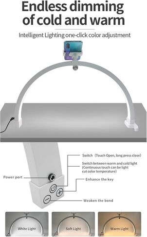 Half Moon Lamp for Lash Extension, 20W 3200 to 5600K Foldable Esthetician Light Eyelash Lamp with Phone Holder, Portable Nail Desk Lamp Lighting for Beauty Skincare Lashes in Saudi Arabia