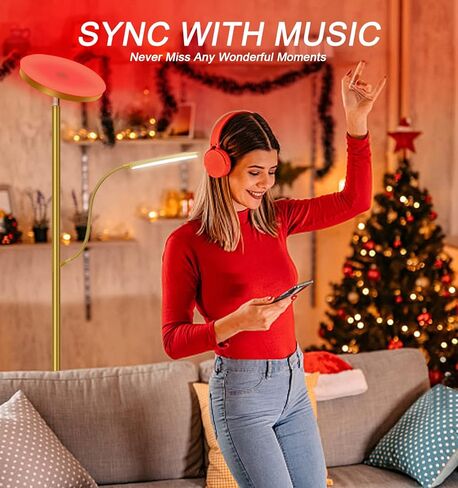 مصباح أرضي LED، مصباح أرضي للأم والطفل مقاس 67 بوصة، مصباح أرضي RGB متغير اللون مع ضوء للقراءة، إضاءة مزاجية مع جهاز تحكم عن بعد والتحكم في التطبيقات، مصباح ذهبي عالي القطب لغرفة المعيشة وغرفة النوم والمكتب والحفلات in Kuwait