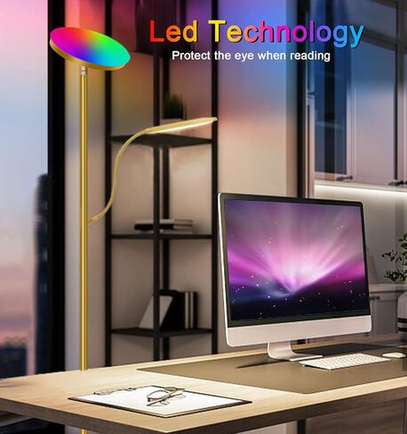 مصباح أرضي LED، مصباح أرضي للأم والطفل مقاس 67 بوصة، مصباح أرضي RGB متغير اللون مع ضوء للقراءة، إضاءة مزاجية مع جهاز تحكم عن بعد والتحكم في التطبيقات، مصباح ذهبي عالي القطب لغرفة المعيشة وغرفة النوم والمكتب والحفلات in Kuwait