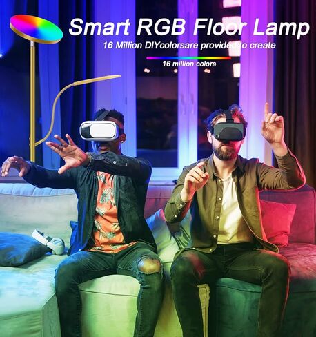 مصباح أرضي LED، مصباح أرضي للأم والطفل مقاس 67 بوصة، مصباح أرضي RGB متغير اللون مع ضوء للقراءة، إضاءة مزاجية مع جهاز تحكم عن بعد والتحكم في التطبيقات، مصباح ذهبي عالي القطب لغرفة المعيشة وغرفة النوم والمكتب والحفلات in Kuwait