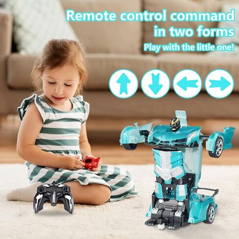Remote Control Car Deformation Car, 1:18 Scale One Button Deformation to Robot, 2.4Ghz Remote Control 360° Rotation and One-Button Transform, Christmas Birthday Gifts for Boys Girls (Sapphire Blue) in Saudi Arabia