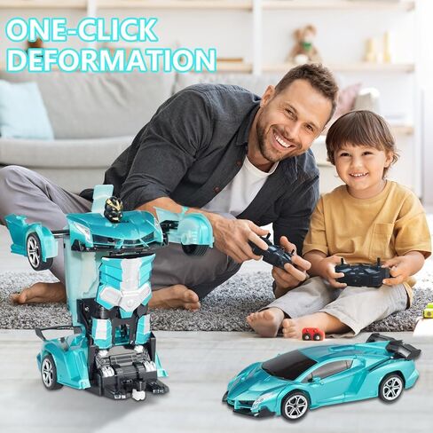 Remote Control Car Deformation Car, 1:18 Scale One Button Deformation to Robot, 2.4Ghz Remote Control 360° Rotation and One-Button Transform, Christmas Birthday Gifts for Boys Girls (Sapphire Blue) in Saudi Arabia