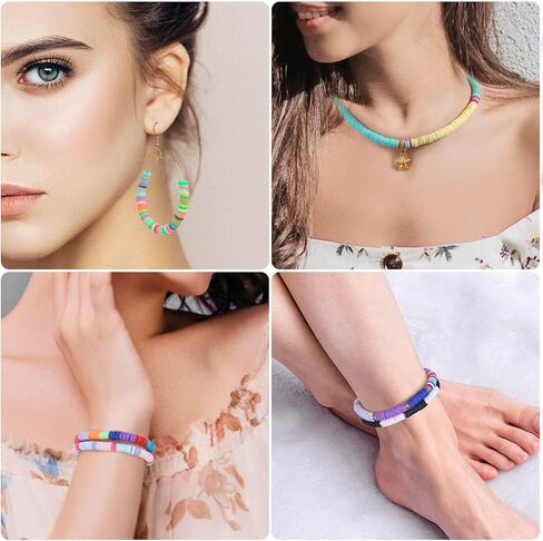 Mckanti 16 خيوط طين خرز 16 لون 6 مم مسطح مستدير بوليمر كلاي هيشي خرز قرصي عدة مع خرز فاصل سبيكة و2 سلاسل مرنة لصناعة المجوهرات DIY أساور قلادة حلق in Kuwait