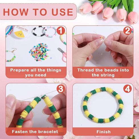 Mckanti 16 Strands Clay Beads 16 Colors 6mm Flat Round Polymer Clay Heishi Beads Disc Beads Kit with Alloy Spacer Beads and 2 Roll Elastic Strings for DIY Jewelry Making Bracelets Necklace Earring in Saudi Arabia