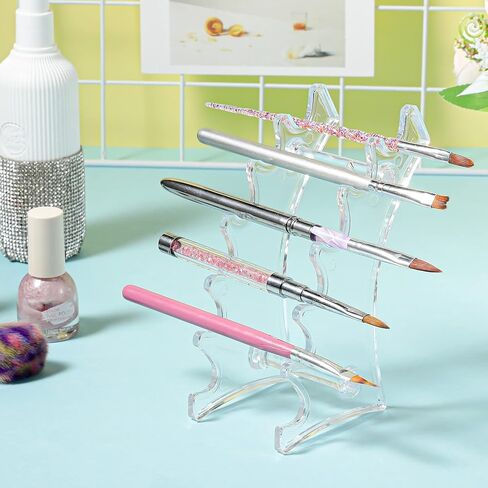 10 قطع من حامل القلم البلاستيكي، 6 فتحات، حامل عرض القلم، حامل قلم الحواجب، حامل فرشاة المكياج، حامل فرشاة عرض القلم الأفقي، منظم رف الفرشاة للاستخدام المنزلي والمدرسة والمكتب (شفاف) in Kuwait