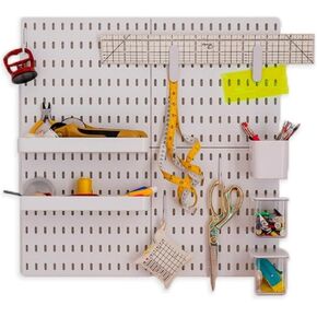 Madam Sew Peg Board Starter Set | Wall Organization for Crafts, Sewing Tools and Office Supplies | Storage for Craft Room | Large 22"x22" White Customizable Pegboard with Accessories
