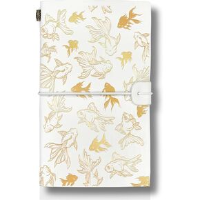InnoBeta Goldfish Journal Gifts for Goldfish Lovers Women Teens Notebook, Faux Leather Refillable Sketchbook, Embossed Travel Diary, Lined Planner, 7x5 Inches - White