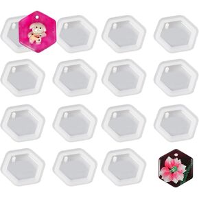 15pcs Hexagon Jewelry Casting Molds, Silicone Pendant Keychain Resin Molds with Hanging Hole, Jewelry Making DIY Craft Tools