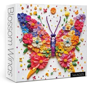 Blossom Wings Jigsaw Puzzle 1000 Piece for Adult, Colorful Flower Butterfly Jigsaw Puzzles Impossible Art, Pretty Aesthetic Challenging Puzzles