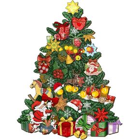Jigfoxy Wooden Puzzle for Adults, Christmas Tree Wooden Jigsaw Puzzles for Adults, Unique Shape Puzzles, for Family Friend (L-11.8 * 16.5in-250pcs)