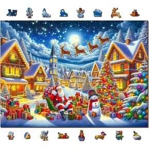 WOODEN.CITY Wooden Christmas Puzzles 1000 Piece - Santa’s Joyful Journey - Made in EU - 21.25 x 15.5 in