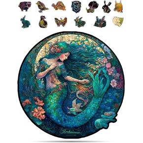 Mystical Creatures Wooden Puzzles for Adults – A3 Dreamy Mermaid with 127 Pieces Wood Puzzles – Jigsaw Puzzles with Unique Animal Shapes – 10.9"x10.9"