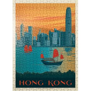 MyPuzzle China: Hong Kong, Victoria Harbor, Vintage Poster - Premium 500 Piece Jigsaw Puzzle for Adults