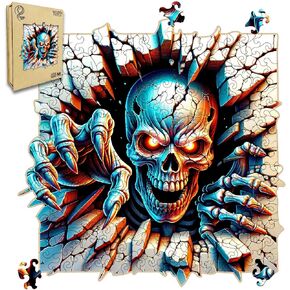 Wooden Puzzle, Through Wall Skeleton, Adult Wooden Puzzle, Gothic Wood Carving Puzzle Designed for Family and Friends, 11 * 11 inches, 200 Pieces (Medium)