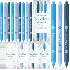 Cholemy 96 Pcs Winter Snowflake Ballpoint Pens Bulk Christmas Gifts with Snowflake Inspirational Quote Cards Motivational Snow Black Ink Pen for Coworkers Students Nurses Employees
