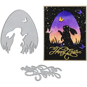 Easter Rabbit Background Metal Cutting Dies for Card Making, Happy Easter Blessing Words Die Cuts Embossing Stencil Template Tool for Easter DIY Scrapbooking Paper Card Photo Album Craft Decoration