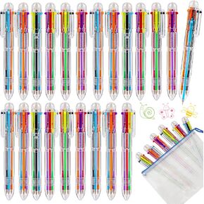 24 Pack Multicolor Ballpoint Pens,0.5mm 6-in-1 Retractable Ballpoint Pens,6 Colors Transparent Barrel Ballpoint Pen for Office School Supplies,Multicolor Pens for Students Children Gift