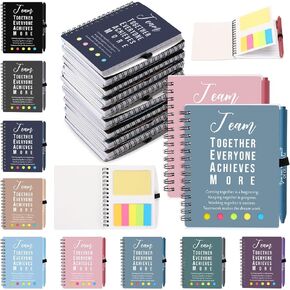 Jetec 25 Sets Team Employee Appreciation Gifts Bulk Office Business Inspirational Team Together Spiral Notebooks with Ballpoint Pens Thank You Team Gifts for Boss Coworker (Team, Soft Color)