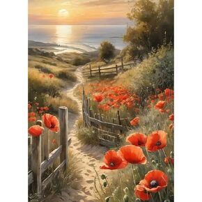 JFYHAB Diamond Painting Kits for Adults-Flowers Diamond Art Kits for Adults,5D Diamond Painting Floral,DIY Country Road Full Drill Diamond Painting Sunset Gem Art and Crafts 12x16inch