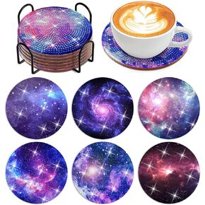 Uniqcasa Diamond Painting Coasters 6 pcs Nebula and Galaxy Diamond Art Painting Coasters Kits with Holder,DIY Diamond Coaster Art Crafts Supplies Gift for Adults,Beginners