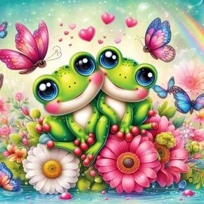 Ekuxom Frog Diamond Painting Kits for Adults, Butterfly Diamond Art Kits, DIY Round Full Drill Frog Diamond Art Painting Kits Rainbow for Home Wall Decor 14x14inch