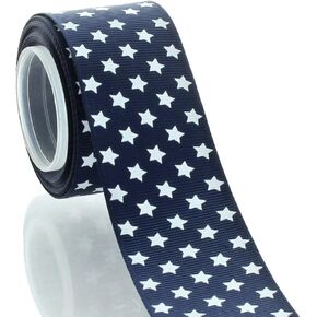 1.5" Navy with White Stars Grosgrain Ribbon 5yd