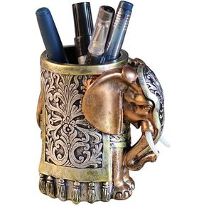 ornerx Resin Pencil Holder 4.5" Desk Organizer Vintage Lucky Elephant Head