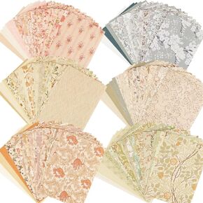 222 Pcs Vintage Floral Scrapbook Paper Set of 6 Packs Mixed & Textured Craft Paper for Scrapbooking Junk Journal DIY Art Craft Supplies Handmade Travel Stickers 4.3 x 5.9 Inches