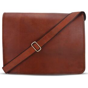 Men's and Women's Vintage Leather Messenger Bag Brown 15.6 Inch Handmade Laptop Satchel Briefcase Bag