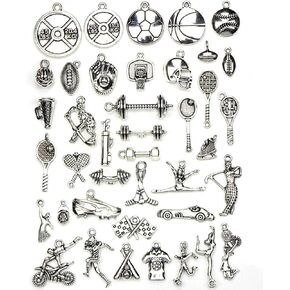 Assorted Sports Games Charm Pendant for DIY Jewelry Making Accessaries(40pcs,Antique Silver Tone)