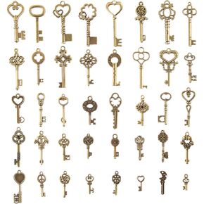 CHuangQi 40PCS Antique Bronze Vintage Skeleton Keys Charm Set, Steampunk Key DIY Handmade Accessories, Jewelry Making Supplies Wedding Favors
