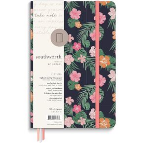 Southworth Premium Journal, 5.5" x 8.25", Tropical Hibiscus Design, Premium 28lb/105gsm Paper, Medium Book Bound Journal, 3 Ribbon Placeholders, 80 Ruled Sheets/160 Ruled Pages (91932)