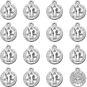 60 Pieces Metal Religious Saint Benedict Medal Charms Round Medalla De San Benito Pendant For DIY Catholic Necklace Bracelet Keychain Jewelry Making