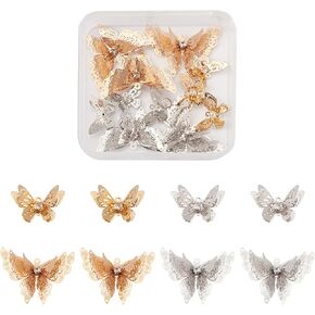 Craftdady 20pcs Filigree Butterfly Pendant Connectors 3D Butterfly Brass Double Loop Link Charms with Crystal Rhinestone for Bracelets Necklaces Earrings Jewelry Crafts Making