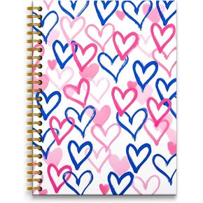 Preppy Notebook, Pink and Blue Hearts Preppy Journal, Aesthetic Notebook, Girly Notebook, Preppy Gifts for Women, Pink Office Supplies, Spiral Notebook 5.5x8.3 Inches