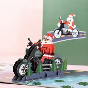 3D Christmas Card - Pop Up Christmas Greeting Card Santa Claus on a Motorcycle Merry Xmas Gift Cards For Men Women Kids Husband Wife Mom Dad Daughter with Envelope