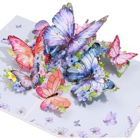 GUAGUA Colorful Butterfly Birthday Card, 3D Greeting Pop up Card with Envelopes for Any Occasion, Birthday Valentines Day Thank You Dazzle Butterfly Greeting Card for Girls Women Friends Gift, Purple