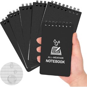 Pocket Notebook Mini Notepads 3x5, Waterproof Notepads 6 Packs, Write in the Rain All Weather Spiral Notebooks for Outdoor Recording, Office, Home, School, Black Cover
