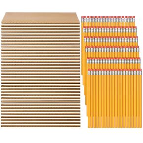 Jetec 50 Set Kraft Notebook Journals and Pencil 5.5 Inch x 8.3 Inch A5 Softcover Notebooks Bulk for Writing Sketch Office Notepad with 60 Pages 30 Sheets
