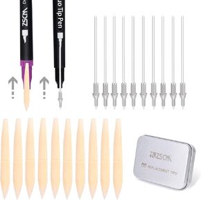 ZSCM Duo Tip Brush Markers Replacement Nib Tips, Include 10 Brush Tips, 10 Fineliner Tips