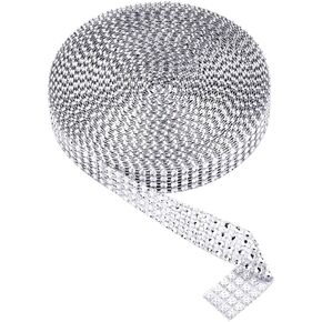 EBOOT 4 Row 10 Yard Acrylic Rhinestone Diamond Ribbon for Wedding Cakes Rhinestone Ribbons Sliver Diamond Crystal Rhinestone Ribbon Roll Stickers for Arts Crafts Projects