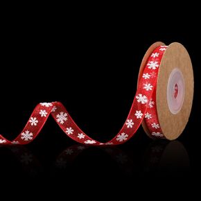 Snowflake Ribbon, Polyester Fibre Thin Christmas Ribbon Red White Snow Christmas Wrapping Ribbon for Christmas Tree Decoration Gift Package Garland