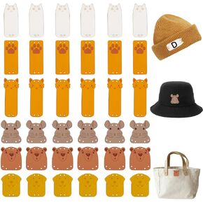 OLYCRAFT 84pcs 6 Styles PU Leather Labels Animal Handmade Embossed Tags 4 Holes Mixed Shapes Handmade Leather Labels Handmade Tags for Embellishment Sewing DIY Crafts-Paw Print/Fox/Bear/Dog/Cat/Mouse