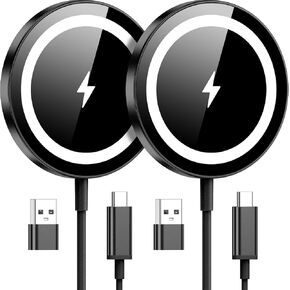 for Apple Mag-Safe Charger 2 Pack, Magnetic Wireless Charger for iPhone 16 15 14 13 12 Pro Max Plus Mini, 15W Fast Charging Pad, for Airpods 4/3/2/Pro, Strong Magnet, Silver
