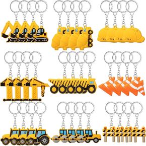 36 Pcs Construction Party Favors Construction Key Chains Engineering Excavator Tractor Keychain Birthday Party Supplies for Kids Christmas Gift Baby Shower Return Gift Construction Party Decorations